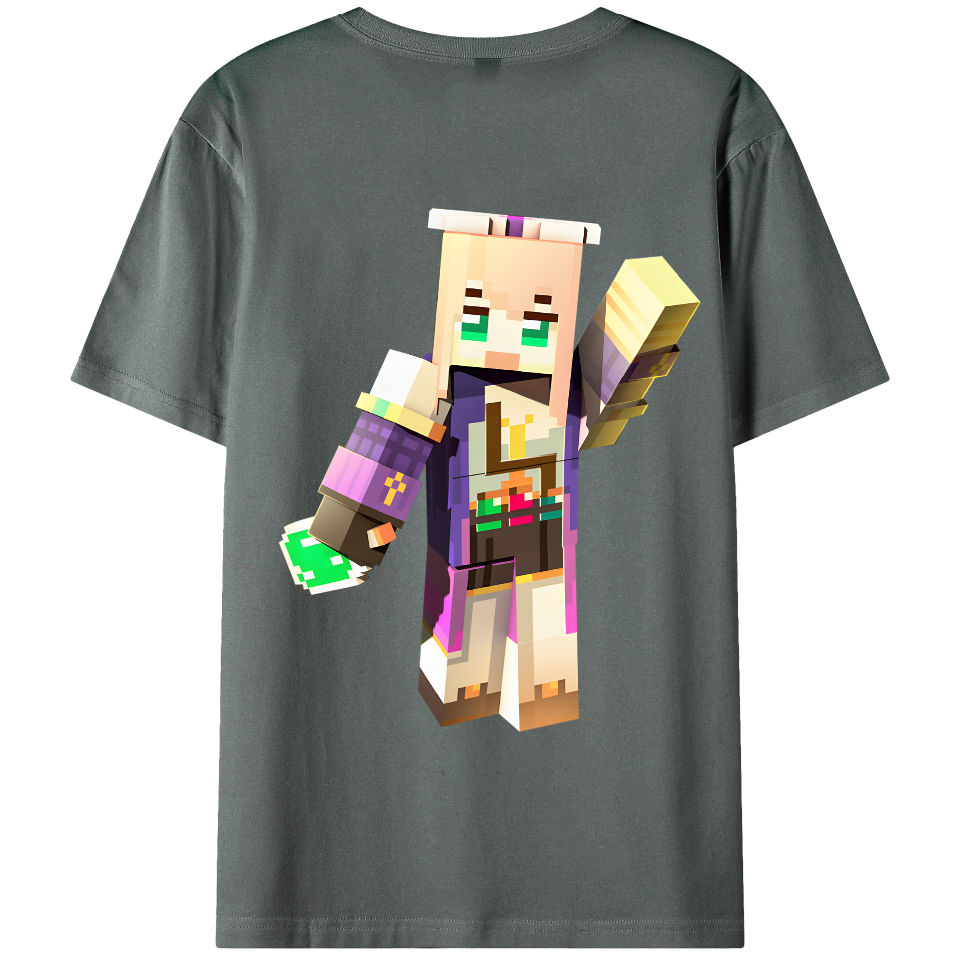 （画像用） マインクラフト ブロックの世界 Minecraft MC Block world 綿100％ メンズ半袖Tシャツ（バックプリント） 通気性